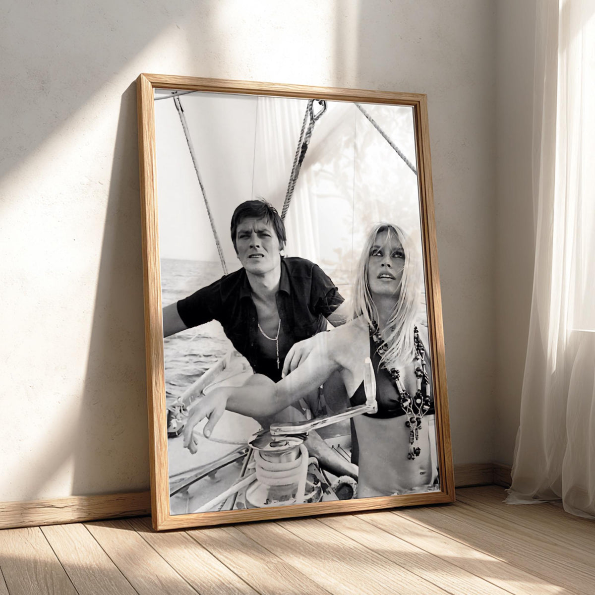 Vintage Couple Sailing Poster | Black and White Photography Print | Retro Coastal Wall Art | Classic Lifestyle Photo Decor
