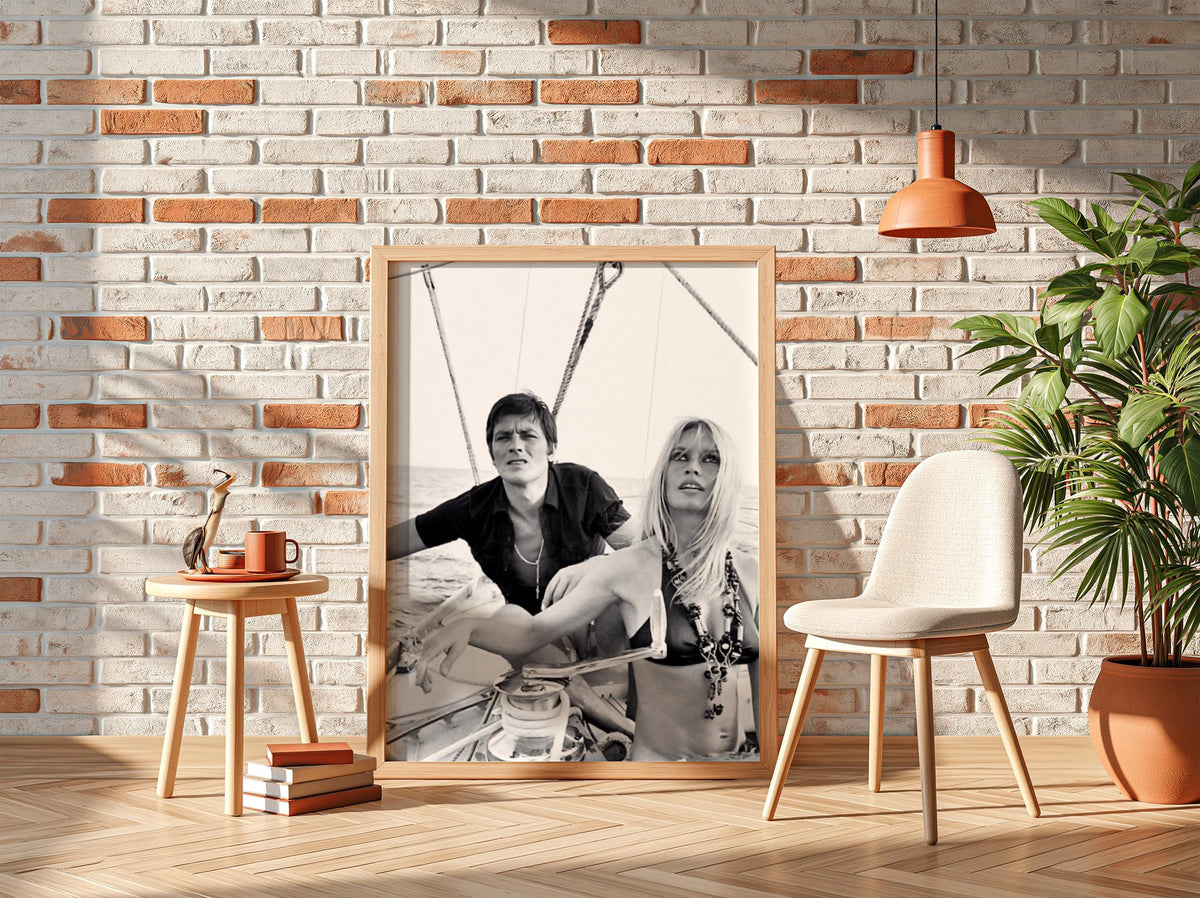 Vintage Couple Sailing Poster | Black and White Photography Print | Retro Coastal Wall Art | Classic Lifestyle Photo Decor