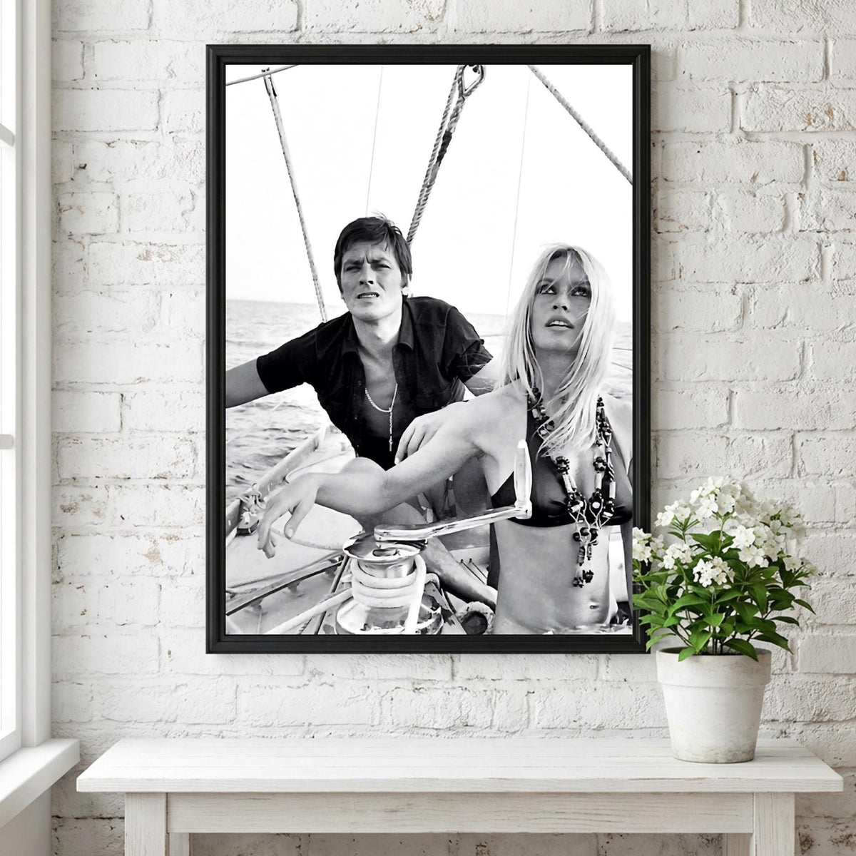 Vintage Couple Sailing Poster | Black and White Photography Print | Retro Coastal Wall Art | Classic Lifestyle Photo Decor