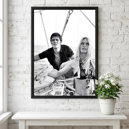 Vintage Couple Sailing Poster | Black and White Photography Print | Retro Coastal Wall Art | Classic Lifestyle Photo Decor