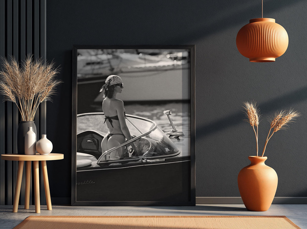 Bikini Yacht Deck View Poster | Black and White Photography Print | Luxury Summer Wall Art | Coastal Lifestyle Decor