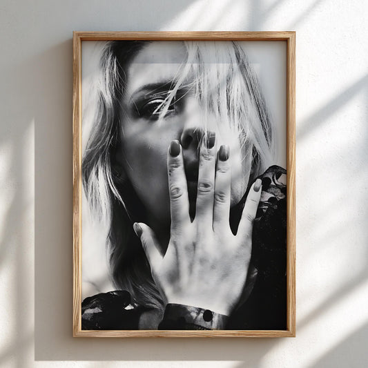 Blonde Portrait Hand On Face Poster | Black and White Photography Print | Elegant Female Portrait | Modern Monochrome Wall Art