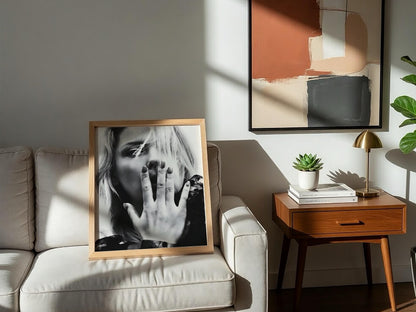 Blonde Portrait Hand On Face Poster | Black and White Photography Print | Elegant Female Portrait | Modern Monochrome Wall Art