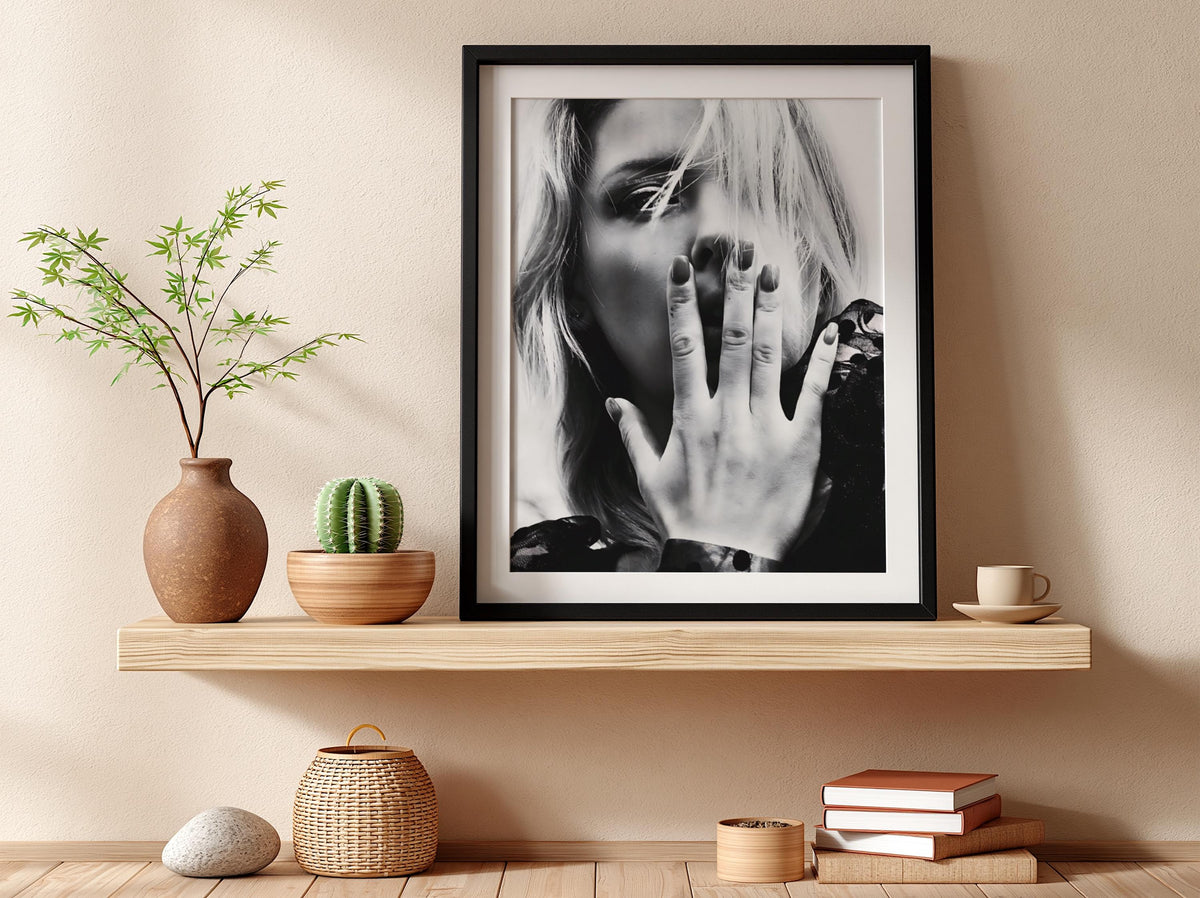 Blonde Portrait Hand On Face Poster | Black and White Photography Print | Elegant Female Portrait | Modern Monochrome Wall Art