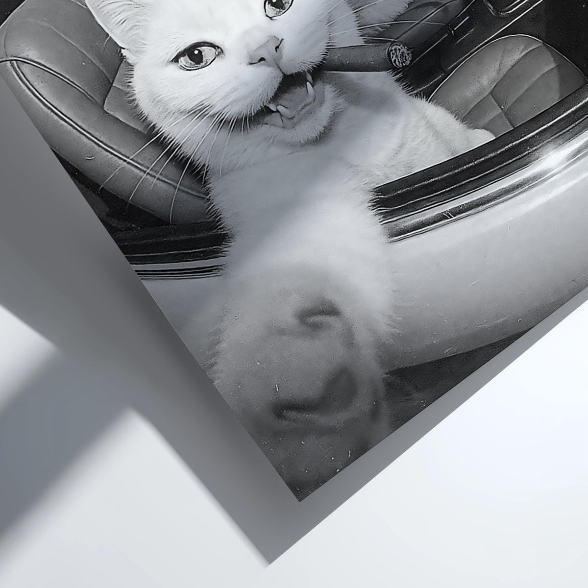 Cats Driving Cigars Poster | Black and White Art Print | Funny Animal Wall Decor | Vintage Humor Artwork | Unique Statement Piece