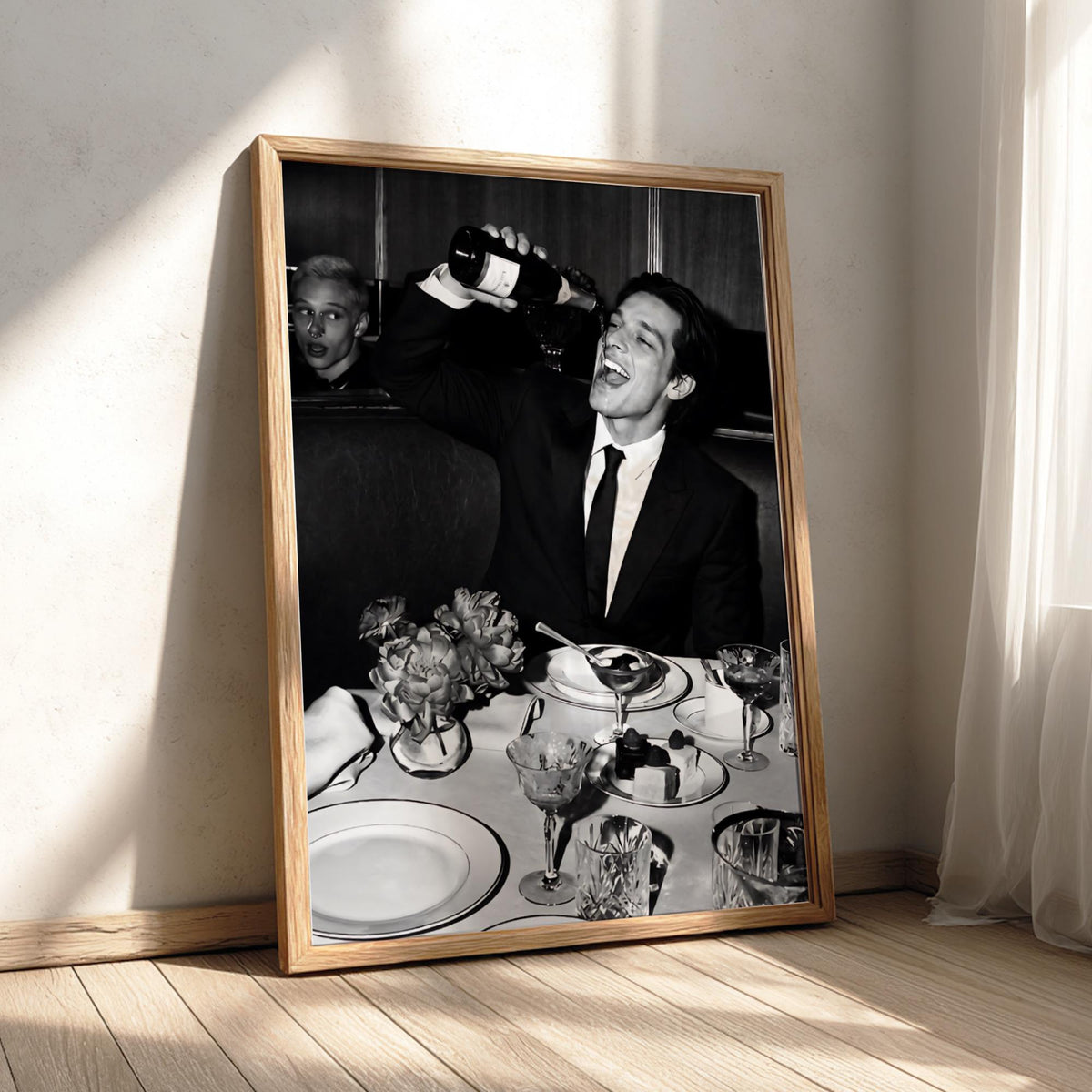 Champagne Toast Dinner Table Poster | Black and White Photography Print | Elegant Dining Wall Art | Luxury Celebration Decor