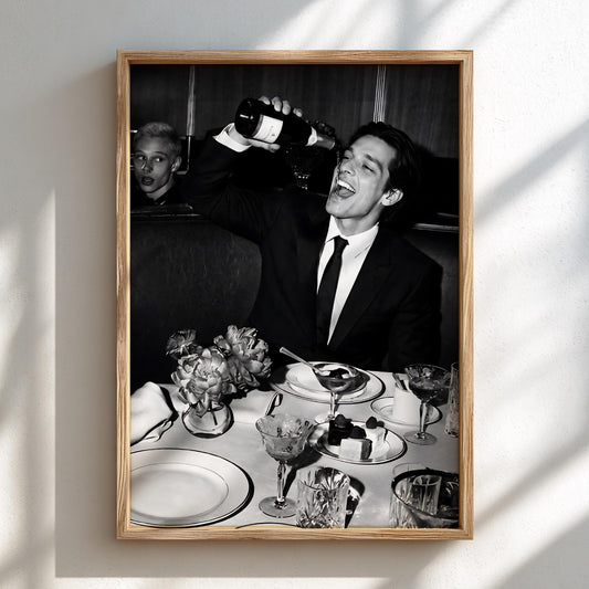 Champagne Toast Dinner Table Poster | Black and White Photography Print | Elegant Dining Wall Art | Luxury Celebration Decor