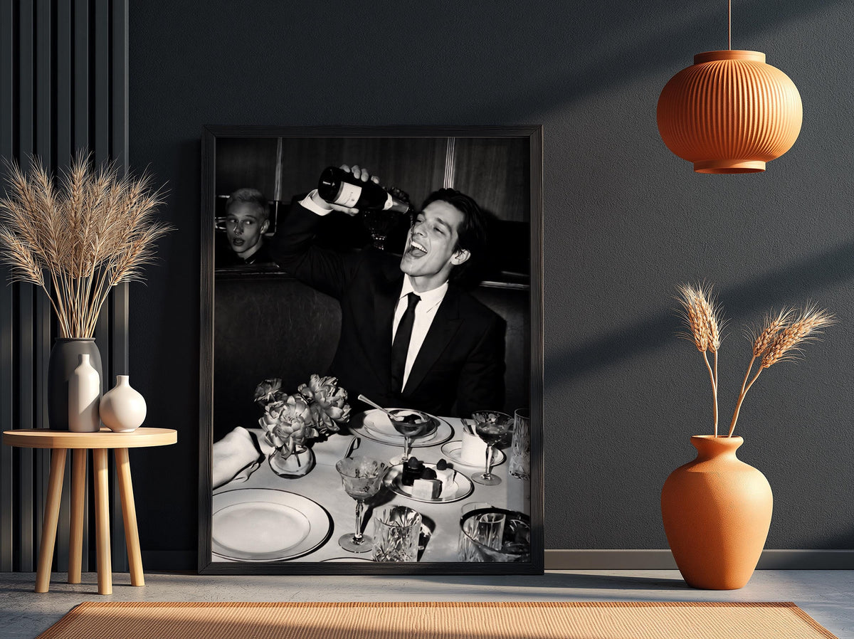Champagne Toast Dinner Table Poster | Black and White Photography Print | Elegant Dining Wall Art | Luxury Celebration Decor