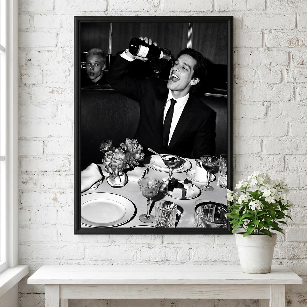Champagne Toast Dinner Table Poster | Black and White Photography Print | Elegant Dining Wall Art | Luxury Celebration Decor