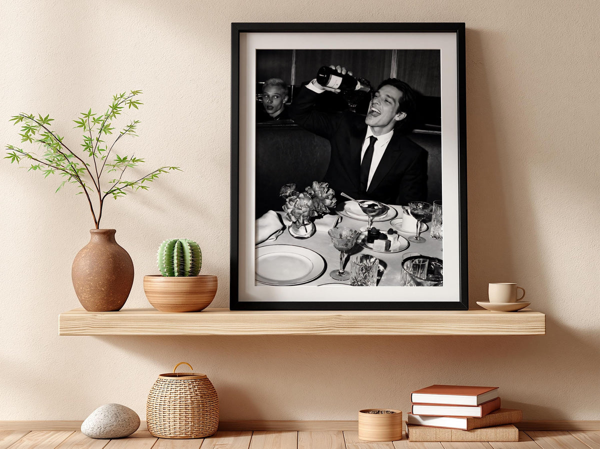 Champagne Toast Dinner Table Poster | Black and White Photography Print | Elegant Dining Wall Art | Luxury Celebration Decor