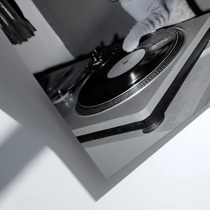 Cool Cat DJ Turntable Poster | Black and White Art Print | Funny Animal Wall Decor | Music Lover Gift | Vintage Style Artwork