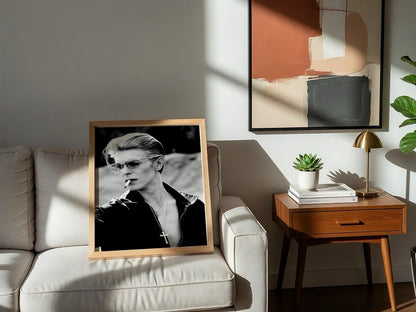 David Bowie Pink Sunglasses Portrait Poster | Black and White Photography Print | Iconic Music Wall Art | Vintage Portrait Decor