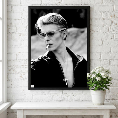 David Bowie Pink Sunglasses Portrait Poster | Black and White Photography Print | Iconic Music Wall Art | Vintage Portrait Decor