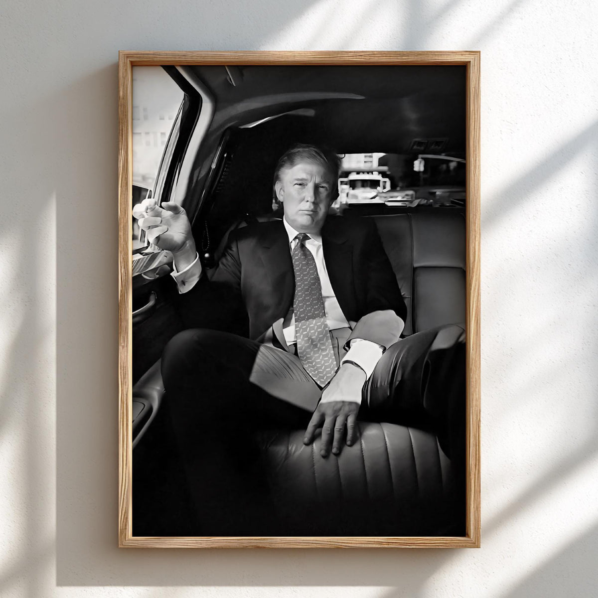 Donald Trump Backseat Limo Portrait Poster | Black and White Photography Print | Luxury Lifestyle Wall Art | Vintage Portrait Decor