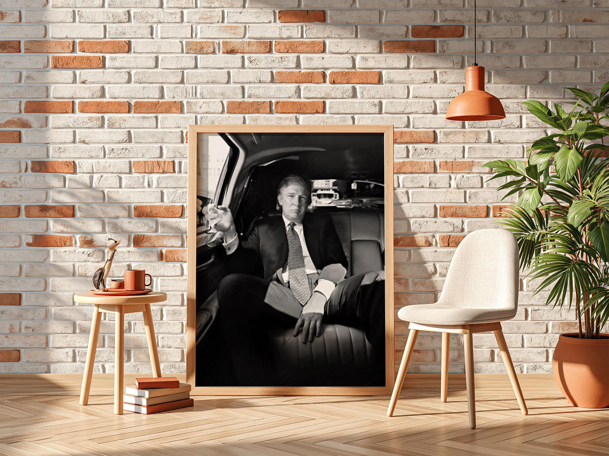 Donald Trump Backseat Limo Portrait Poster | Black and White Photography Print | Luxury Lifestyle Wall Art | Vintage Portrait Decor