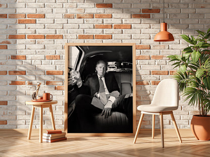 Donald Trump Backseat Limo Portrait Poster | Black and White Photography Print | Luxury Lifestyle Wall Art | Vintage Portrait Decor