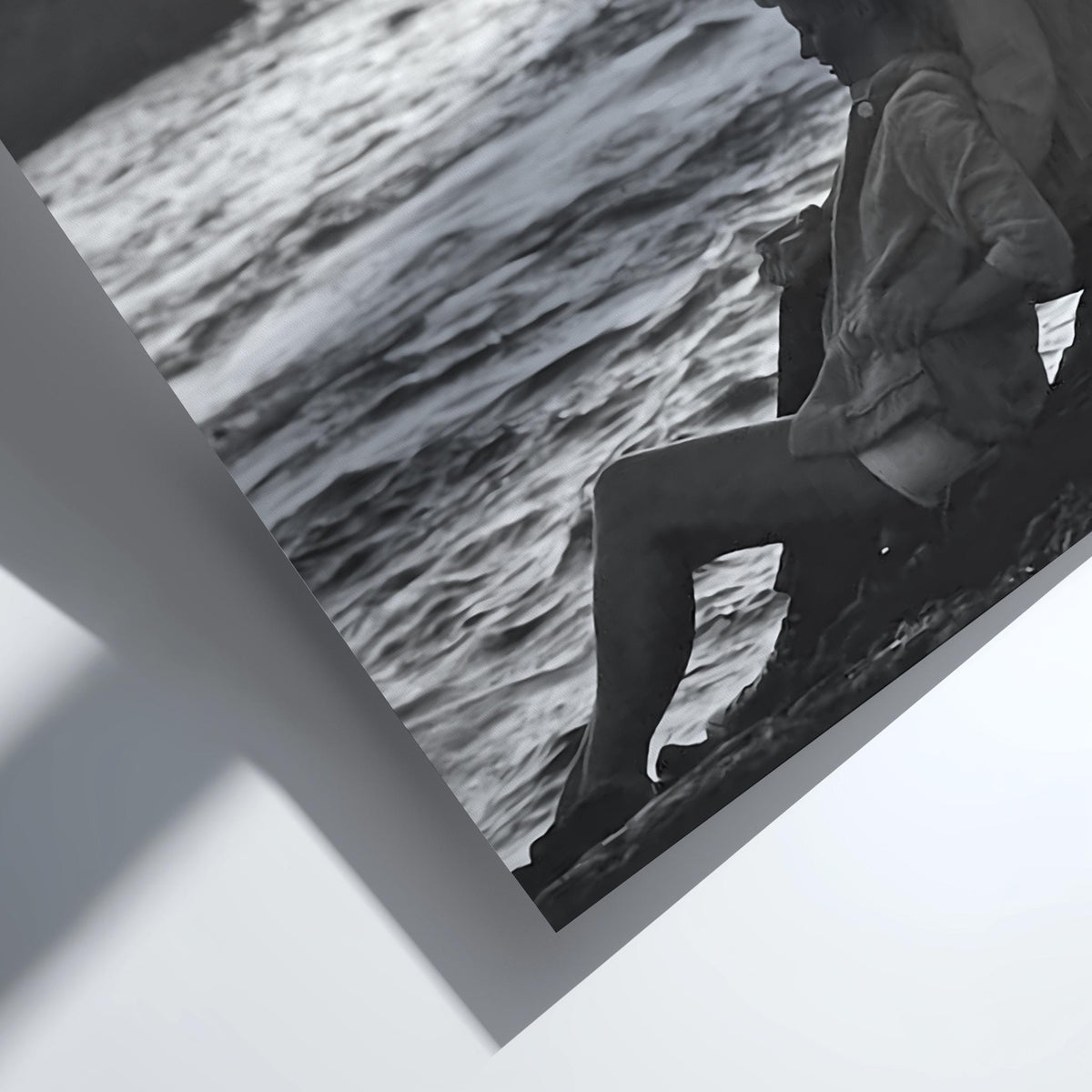 Beach Sunset Silhouette Poster | Black and White Photography Print | Vintage Cinema Style Wall Art | Retro Coastal Decor