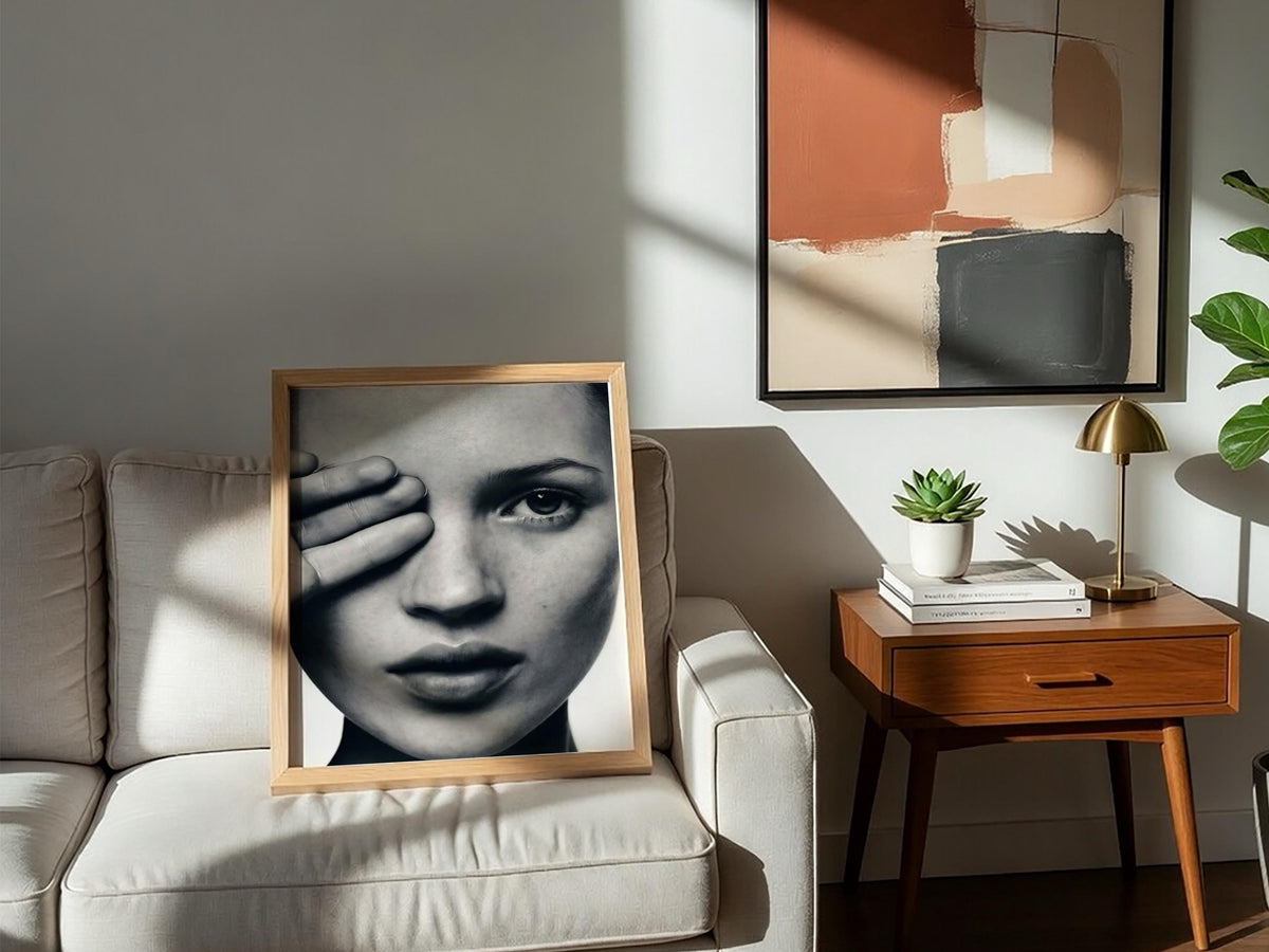 Kate Moss Close Up Portrait Poster | Black and White Photography Print | Vintage Fashion Wall Art | Retro Model Photography Decor