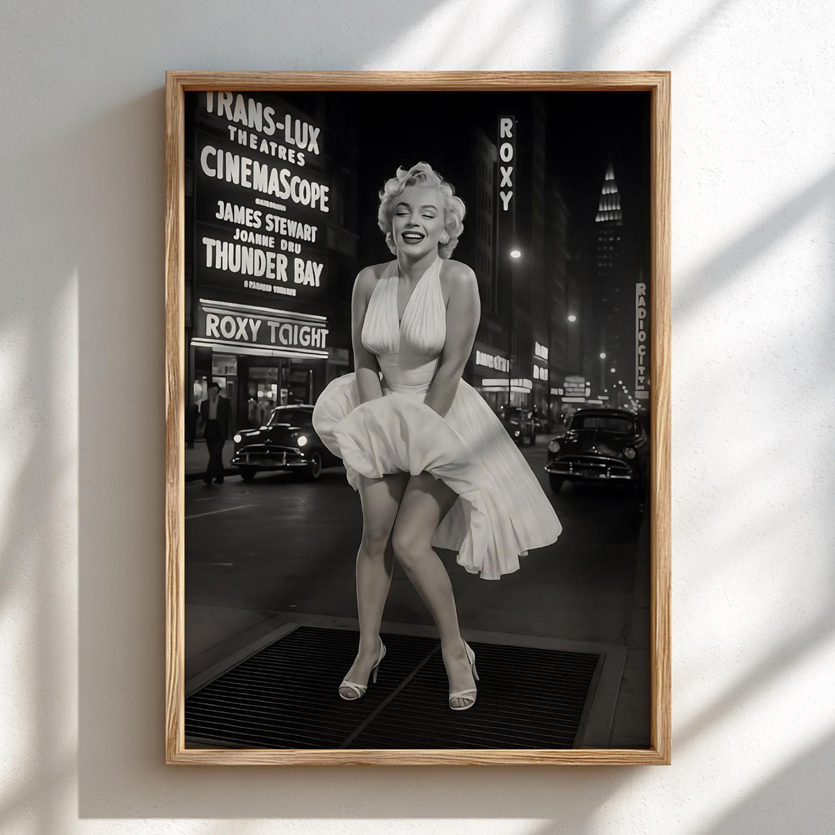 Vintage Marilyn Monroe Subway Scene Poster | Black and White Photography Print | Retro Glamour Wall Art | Classic Fashion Decor