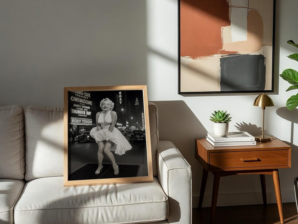 Vintage Marilyn Monroe Subway Scene Poster | Black and White Photography Print | Retro Glamour Wall Art | Classic Fashion Decor