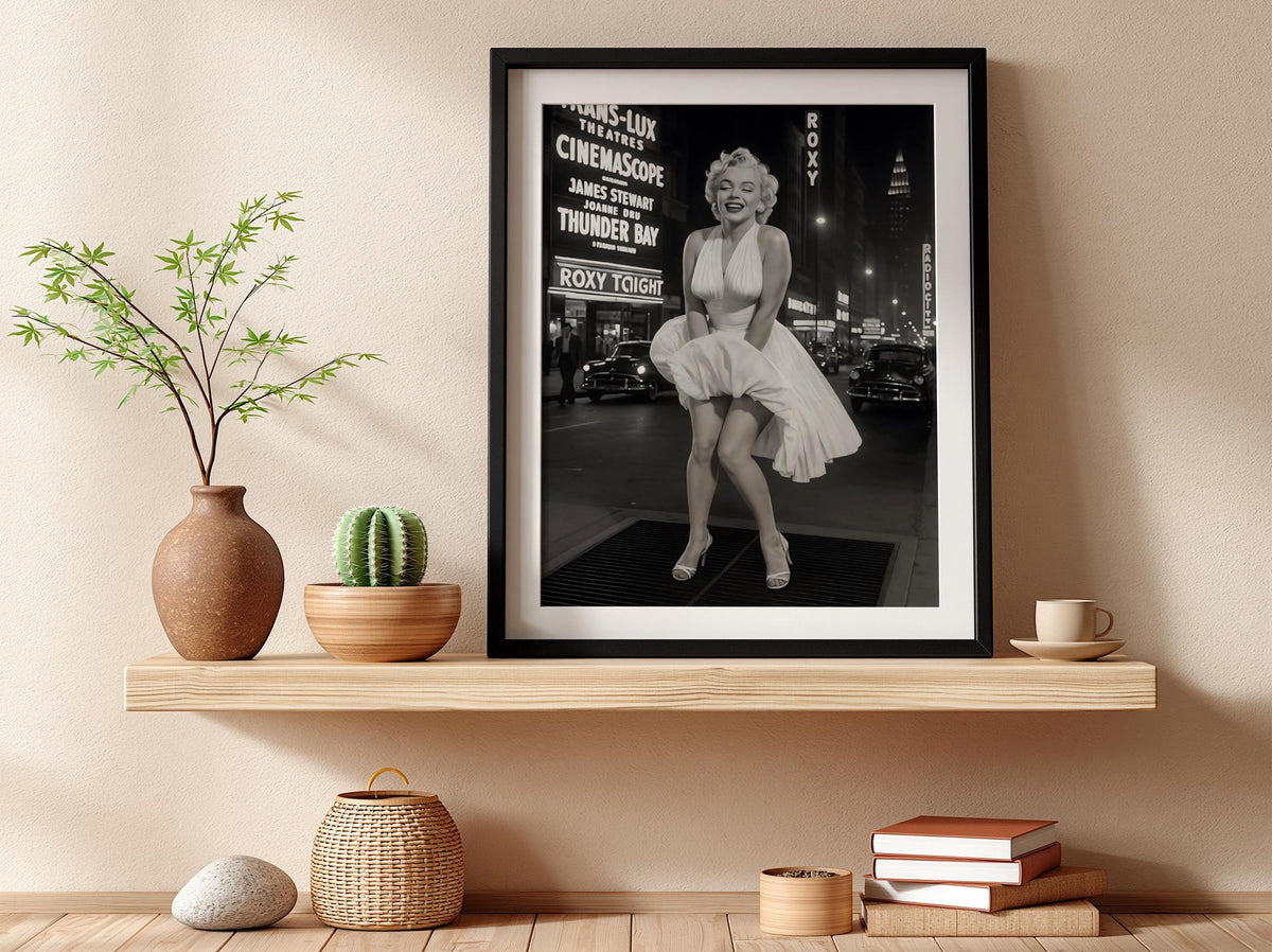 Vintage Marilyn Monroe Subway Scene Poster | Black and White Photography Print | Retro Glamour Wall Art | Classic Fashion Decor