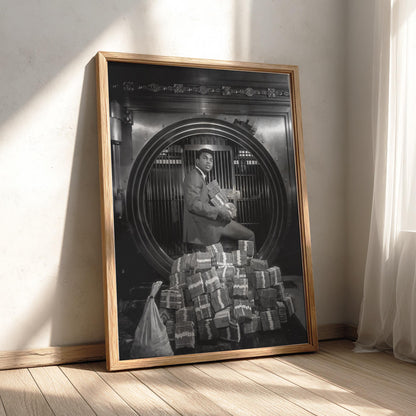 Boxing Legend Bank Vault Scene Poster | Black and White Photography Print | Vintage Sports Wall Art | Retro Luxury Lifestyle Decor