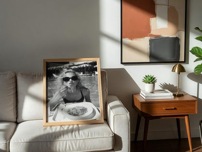 Poolside Spaghetti Diva Poster | Black and White Photography Print | Vintage Summer Wall Art | Retro Glamour Lifestyle Decor