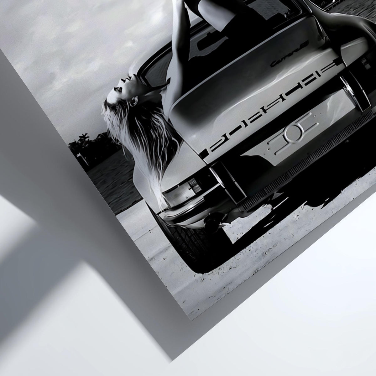Sport Car Pinup Legs Poster | Black and White Photography Print | Vintage Car Wall Art | Retro Automotive Lifestyle Decor
