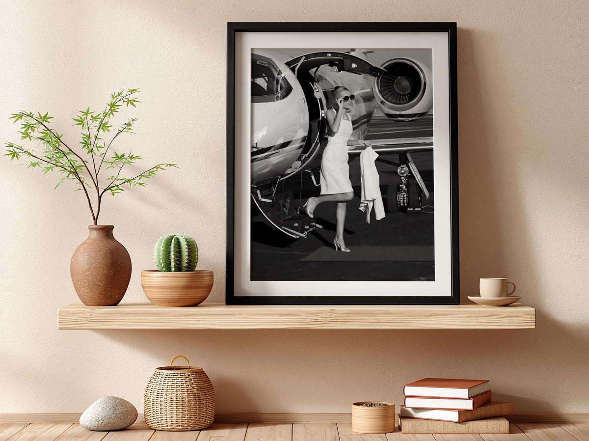 Private Jet Red Carpet Exit Poster | Black and White Photography Print | Vintage Luxury Lifestyle Wall Art | Retro Travel Decor