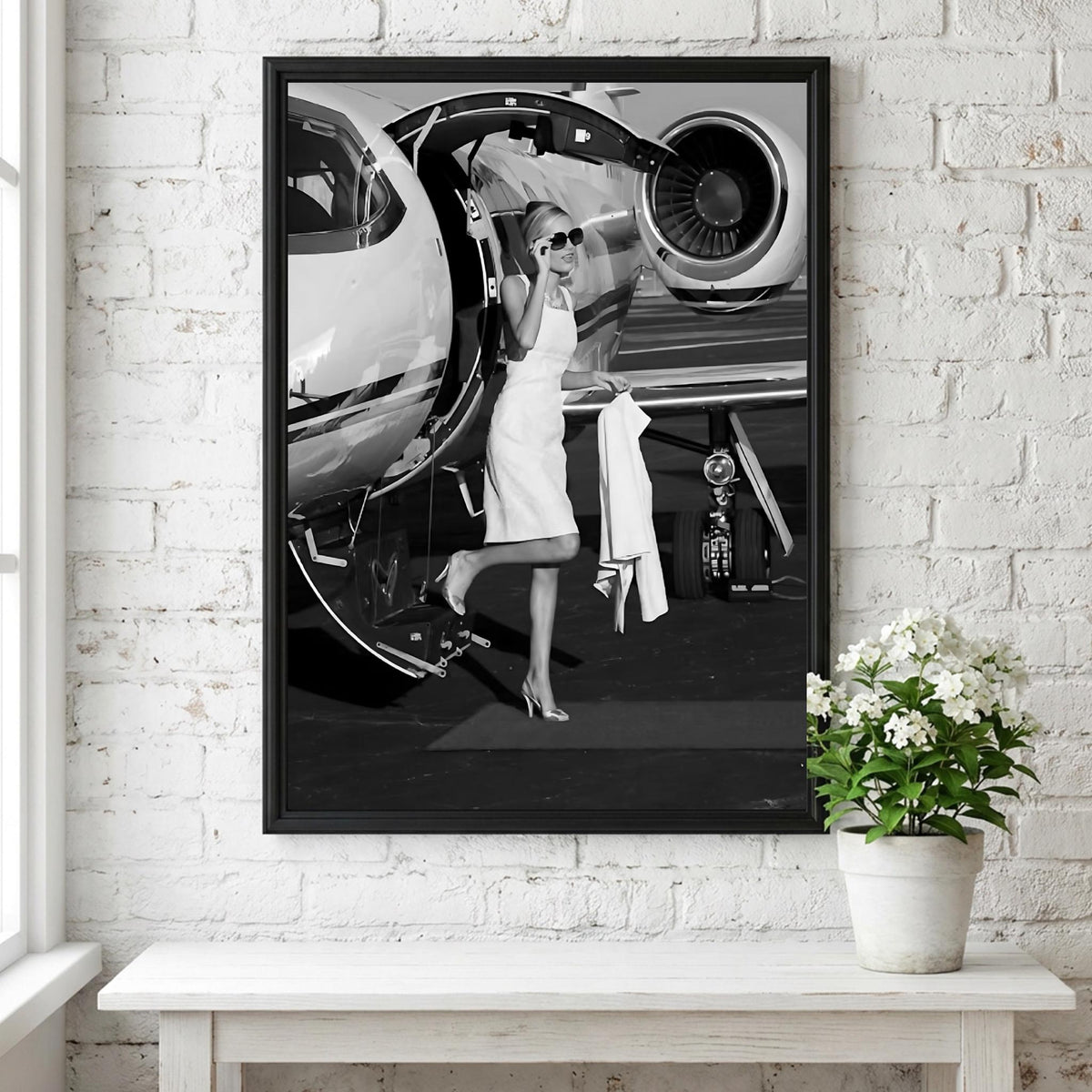 Private Jet Red Carpet Exit Poster | Black and White Photography Print | Vintage Luxury Lifestyle Wall Art | Retro Travel Decor
