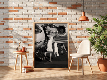 Private Jet Red Carpet Exit Poster | Black and White Photography Print | Vintage Luxury Lifestyle Wall Art | Retro Travel Decor