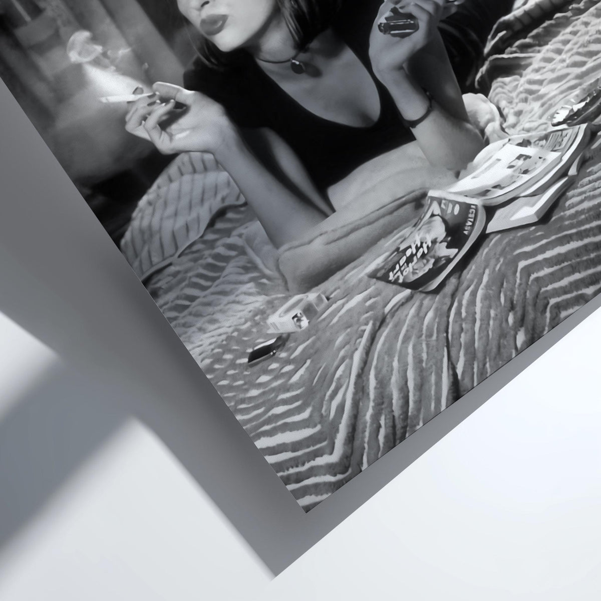 Mia Wallace Bedroom Scene Poster | Black and White Photography Print | Vintage Cinema Style Wall Art | Retro Interior Decor