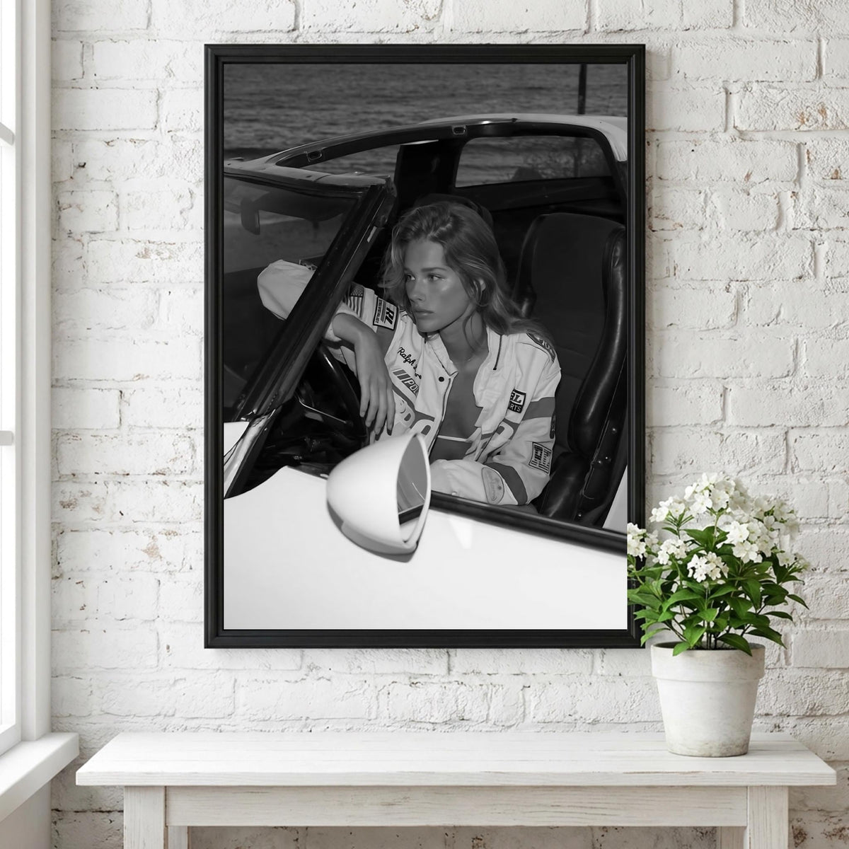 Racing Jacket Convertible Car Poster | Black and White Photography Print | Vintage Automotive Wall Art | Retro Lifestyle Decor