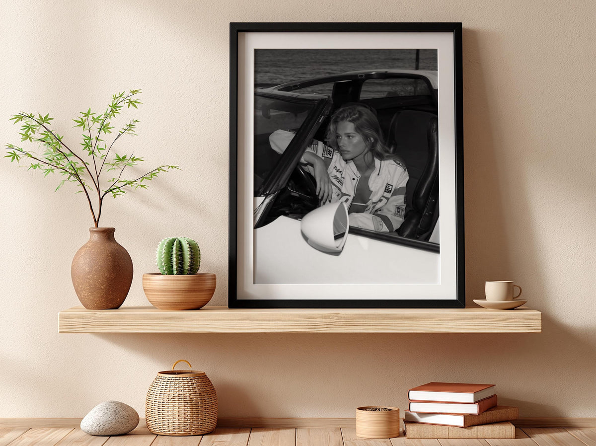 Racing Jacket Convertible Car Poster | Black and White Photography Print | Vintage Automotive Wall Art | Retro Lifestyle Decor