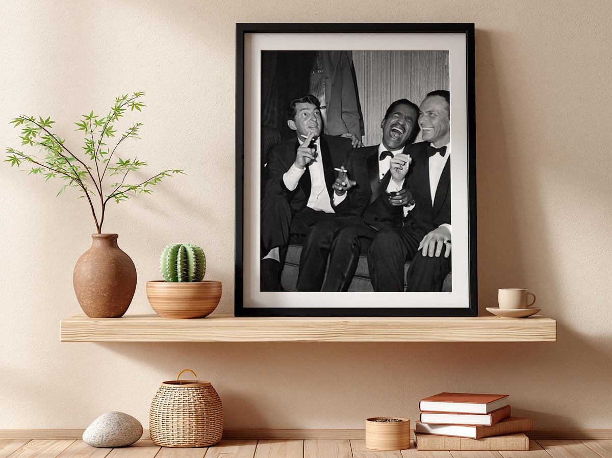 Vintage Tuxedo Friends Laughing Poster | Black and White Photography Print | Retro Classic Style Wall Art | Elegant Lifestyle Decor