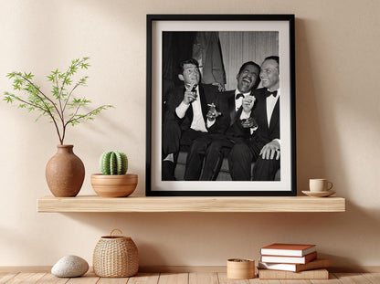 Vintage Tuxedo Friends Laughing Poster | Black and White Photography Print | Retro Classic Style Wall Art | Elegant Lifestyle Decor