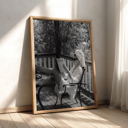 Woman Reading Magazine Poster | Black and White Photography Print | Vintage Fashion Wall Art | Retro Lifestyle Interior Decor