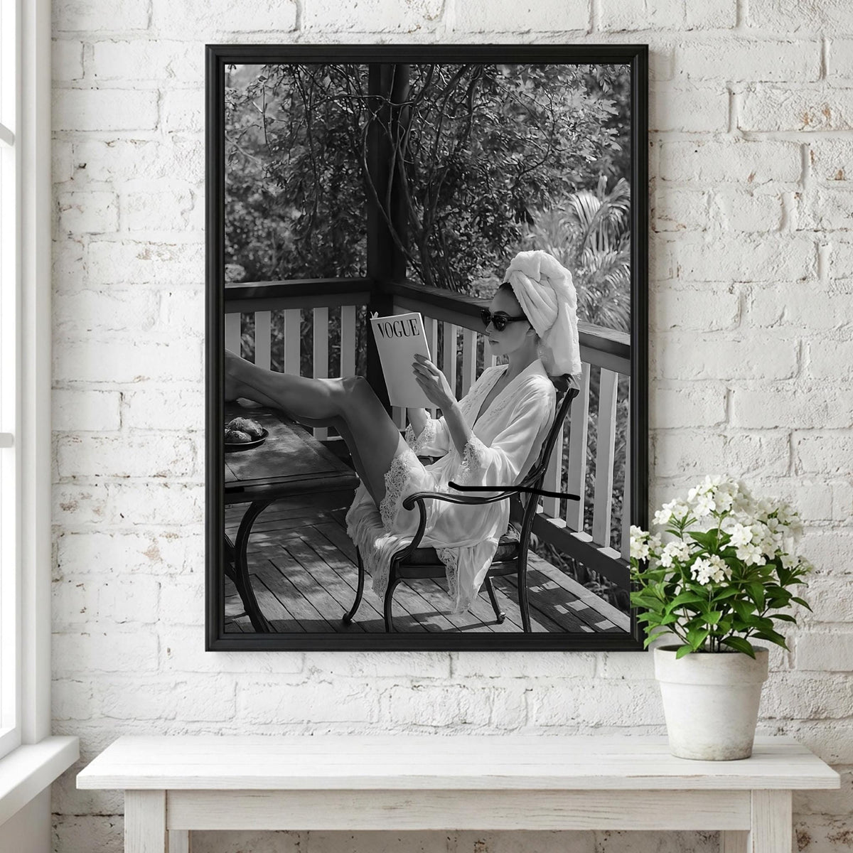 Woman Reading Magazine Poster | Black and White Photography Print | Vintage Fashion Wall Art | Retro Lifestyle Interior Decor