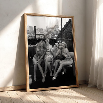 Rooftop Girls NYC Skyline Poster | Black and White Photography Print | Vintage City Wall Art | Retro Urban Lifestyle Decor