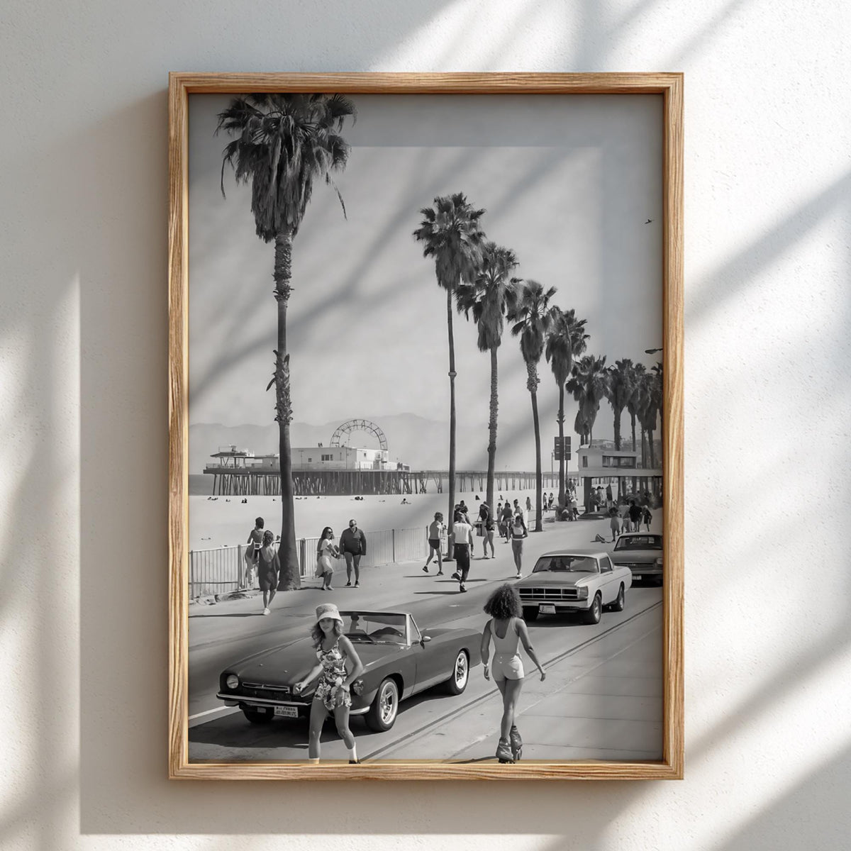 Santa Monica Beach Boardwalk Poster | Black and White Photography Print | Vintage Coastal Wall Art | Retro Travel Decor