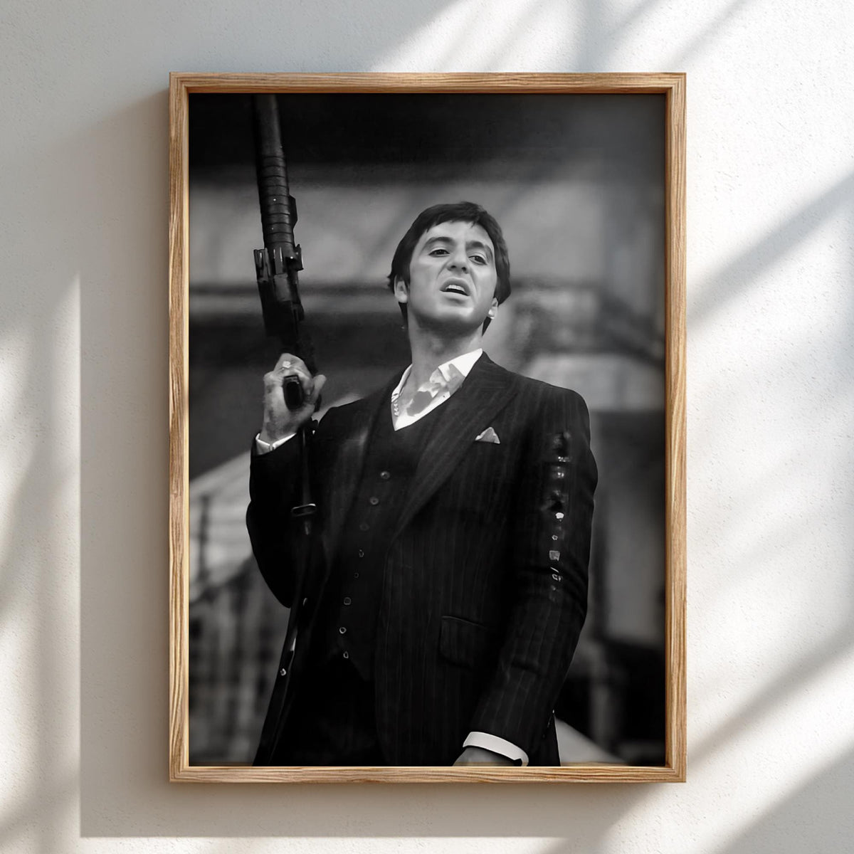 Classic Crime Shootout Scene Poster | Black and White Photography Print | Vintage Cinema Style Wall Art | Retro Drama Decor
