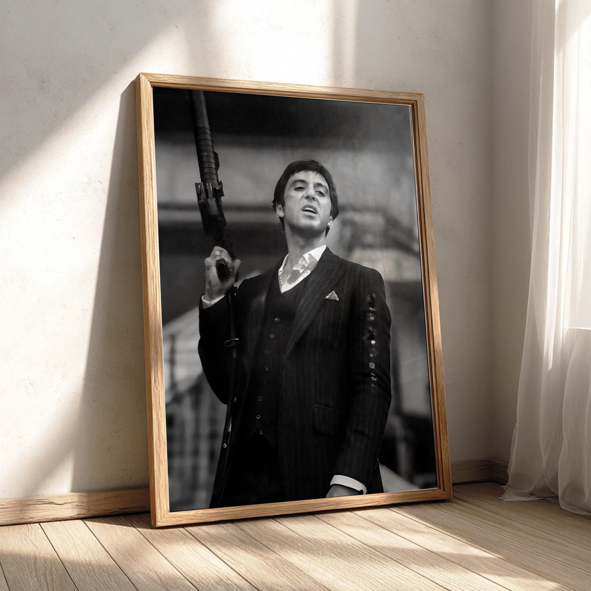 Classic Crime Shootout Scene Poster | Black and White Photography Print | Vintage Cinema Style Wall Art | Retro Drama Decor