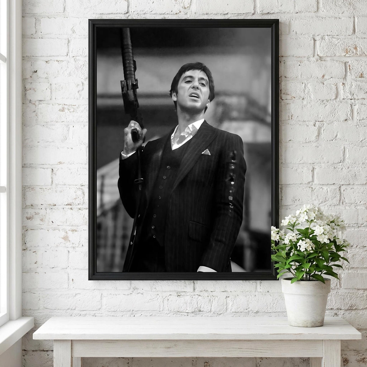 Classic Crime Shootout Scene Poster | Black and White Photography Print | Vintage Cinema Style Wall Art | Retro Drama Decor