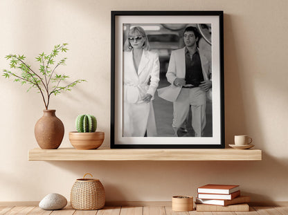 White Suits Duo Poster | Black and White Photography Print | Vintage Cinema Style Wall Art | Retro Luxury Fashion Decor