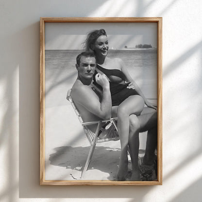Vintage Beach Portrait Poster | Black and White Photography Print | Retro Coastal Wall Art | Classic Summer Lifestyle Decor