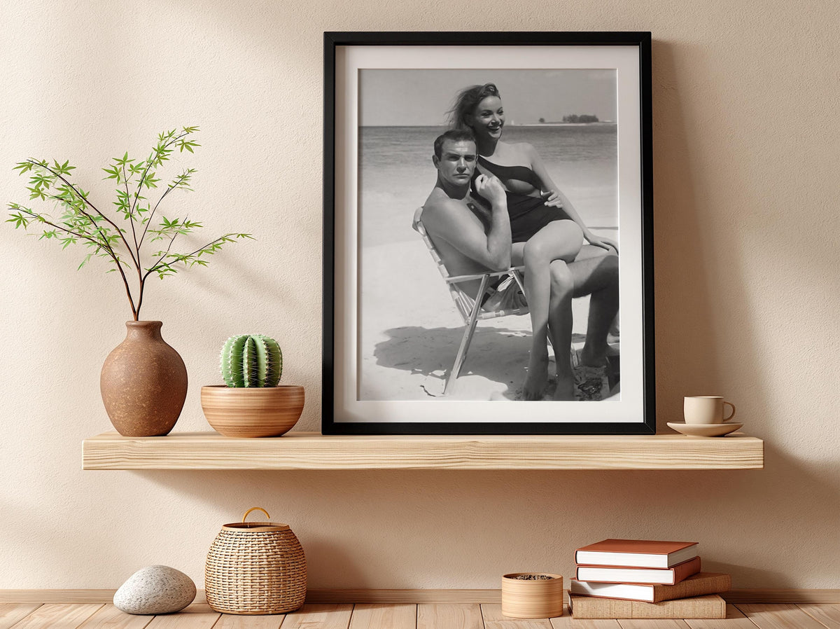 Vintage Beach Portrait Poster | Black and White Photography Print | Retro Coastal Wall Art | Classic Summer Lifestyle Decor