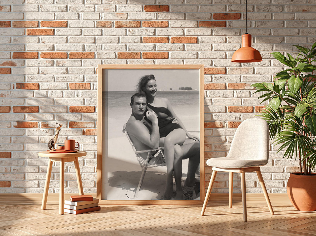 Vintage Beach Portrait Poster | Black and White Photography Print | Retro Coastal Wall Art | Classic Summer Lifestyle Decor