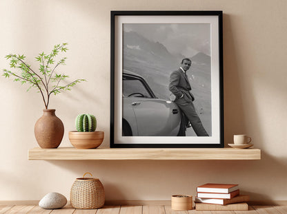 Classic Car Mountain Road Poster | Black and White Photography Print | Vintage Travel Wall Art | Retro Adventure Lifestyle Decor