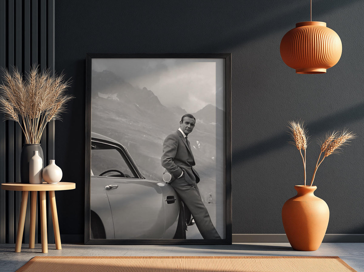 Classic Car Mountain Road Poster | Black and White Photography Print | Vintage Travel Wall Art | Retro Adventure Lifestyle Decor
