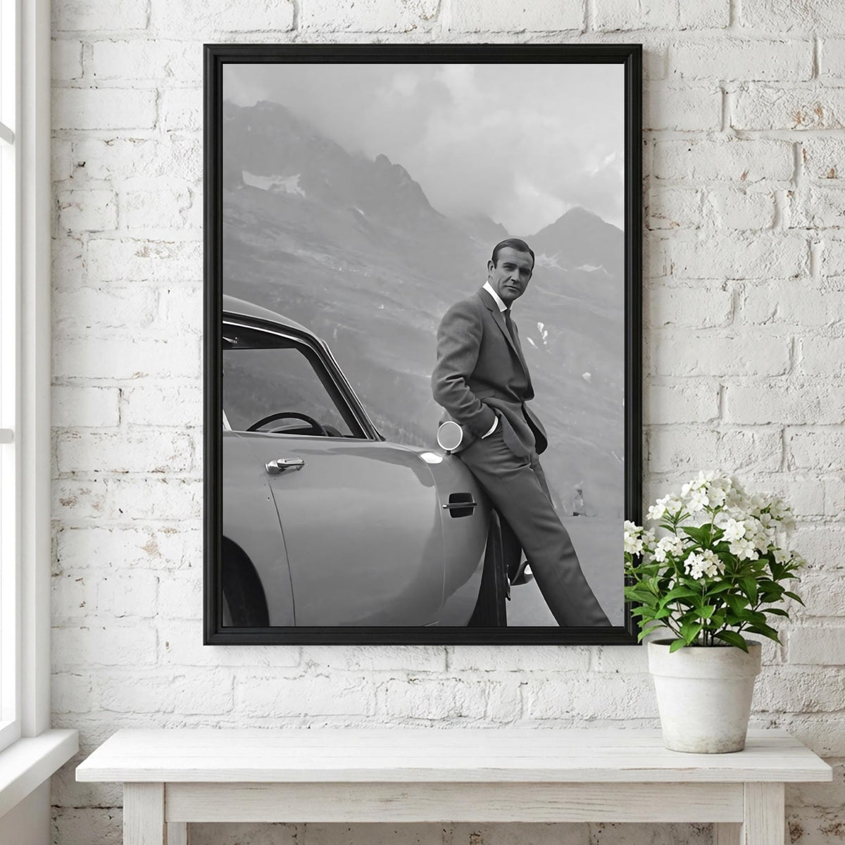 Classic Car Mountain Road Poster | Black and White Photography Print | Vintage Travel Wall Art | Retro Adventure Lifestyle Decor